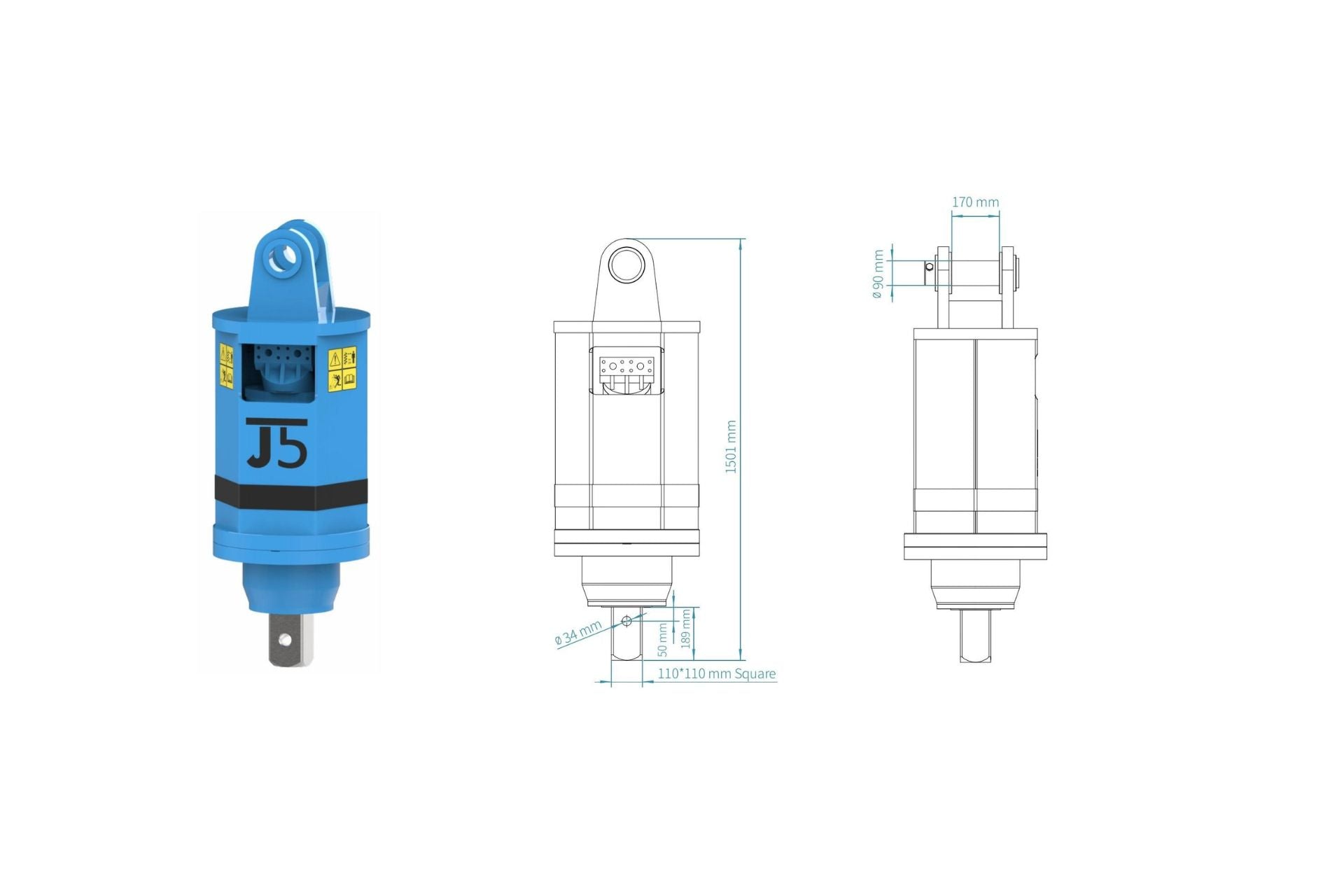 JT5-20000 Y Series anchor drive with detailed technical drawing and dimensions of high torque helical pile drive head