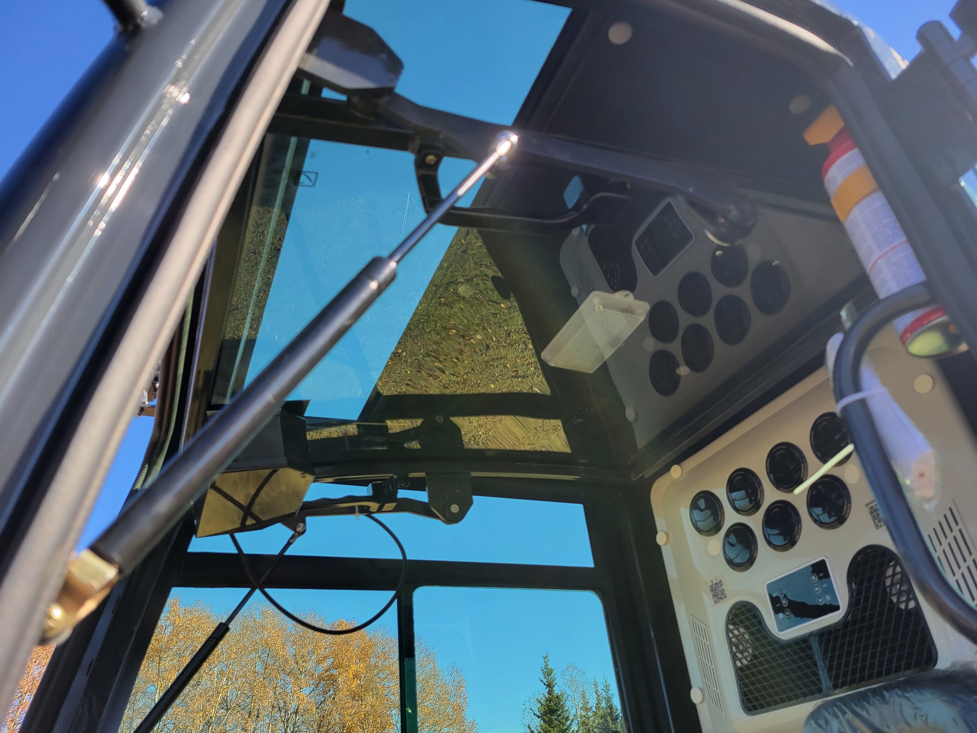 JT5350 3.5 ton mini excavator with Kubota engine interior view of cabin roof and AC vent system offering comfort and visibility for Canadian construction operators