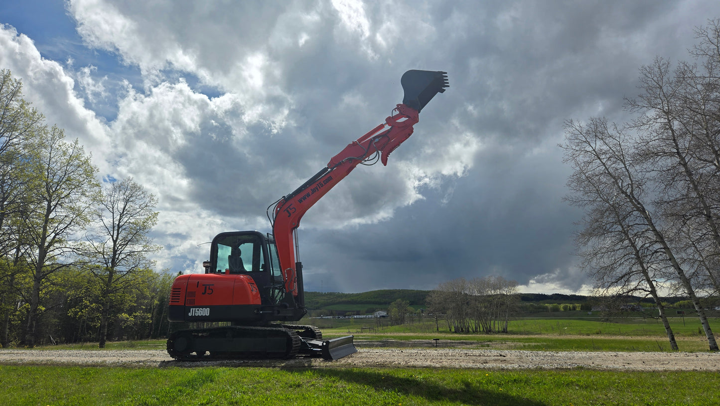 JT5600 6 ton mini excavator for sale in Canada powered by Yanmar engine compact excavator lifting bucket on job site durable small construction equipment for landscaping and heavy duty projects