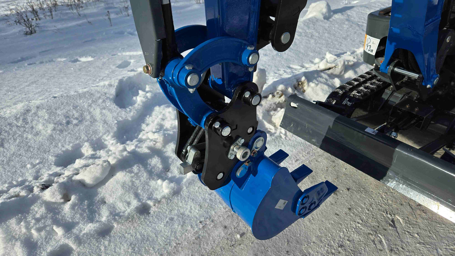 Close-up of Rippa R10 Mini Excavator bucket attachment - compact 1 ton excavator for digging in Canada