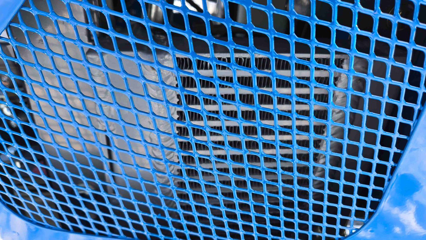 Rippa R10 Mini Excavator radiator and cooling system with protective blue grill