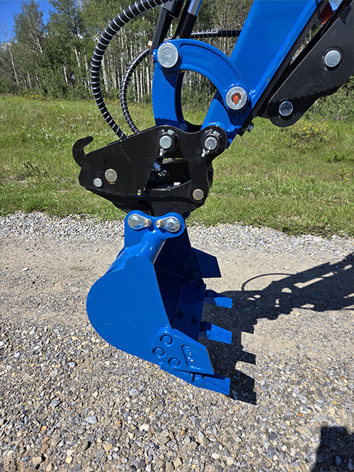 Close-up view of Rippa R15 mini excavator digging bucket attachment for sale