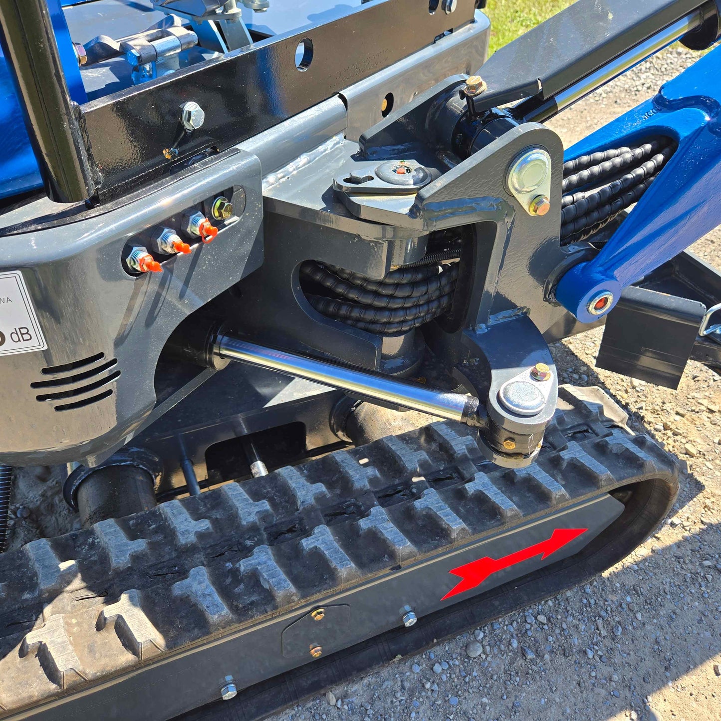 Rippa R15 Mini Excavator For Sale – close-up of rubber track system and hydraulic components for smooth and durable performance.