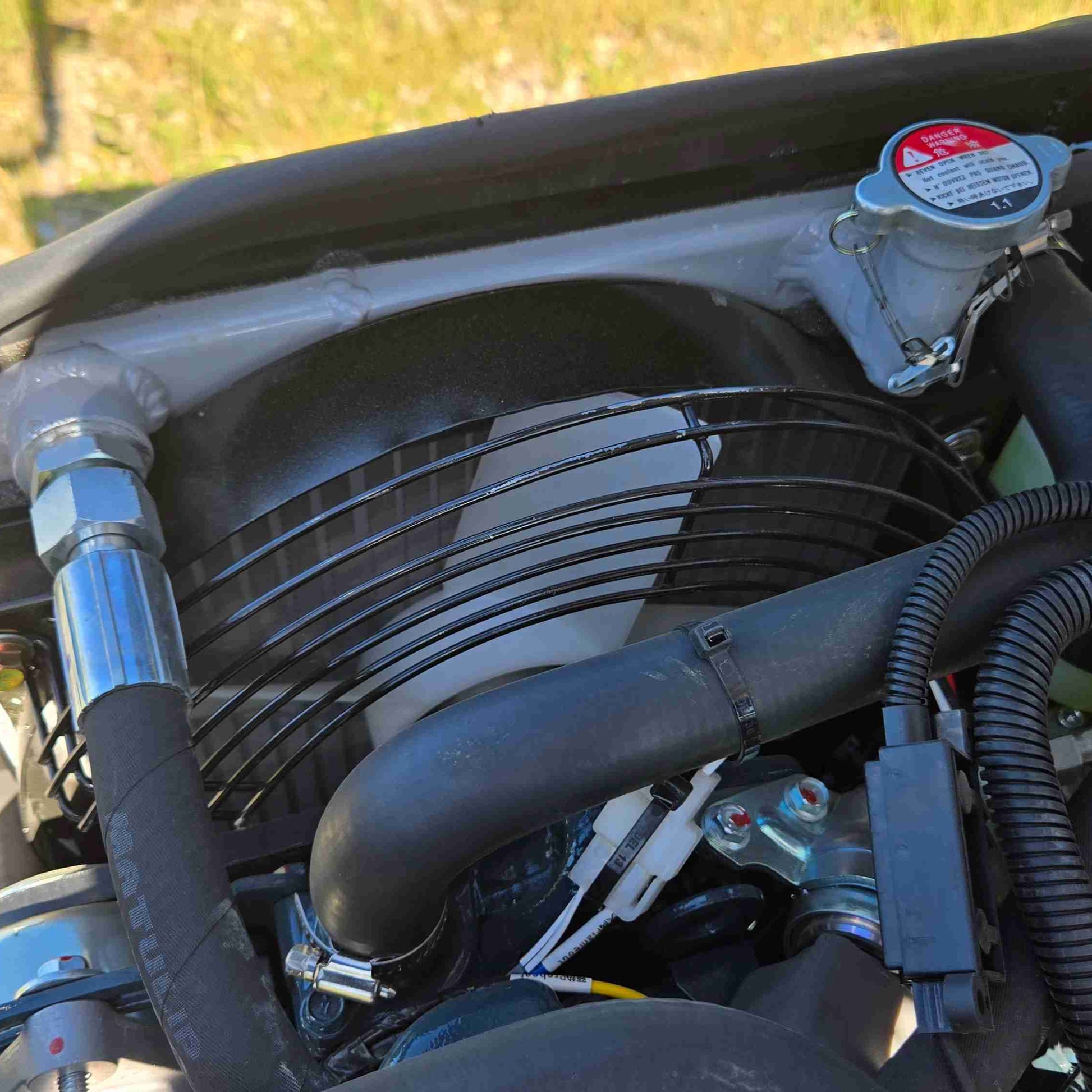 Close up of a hydraulic oil cooler on a Rippa R13 mini excavator for sale by JoyT5