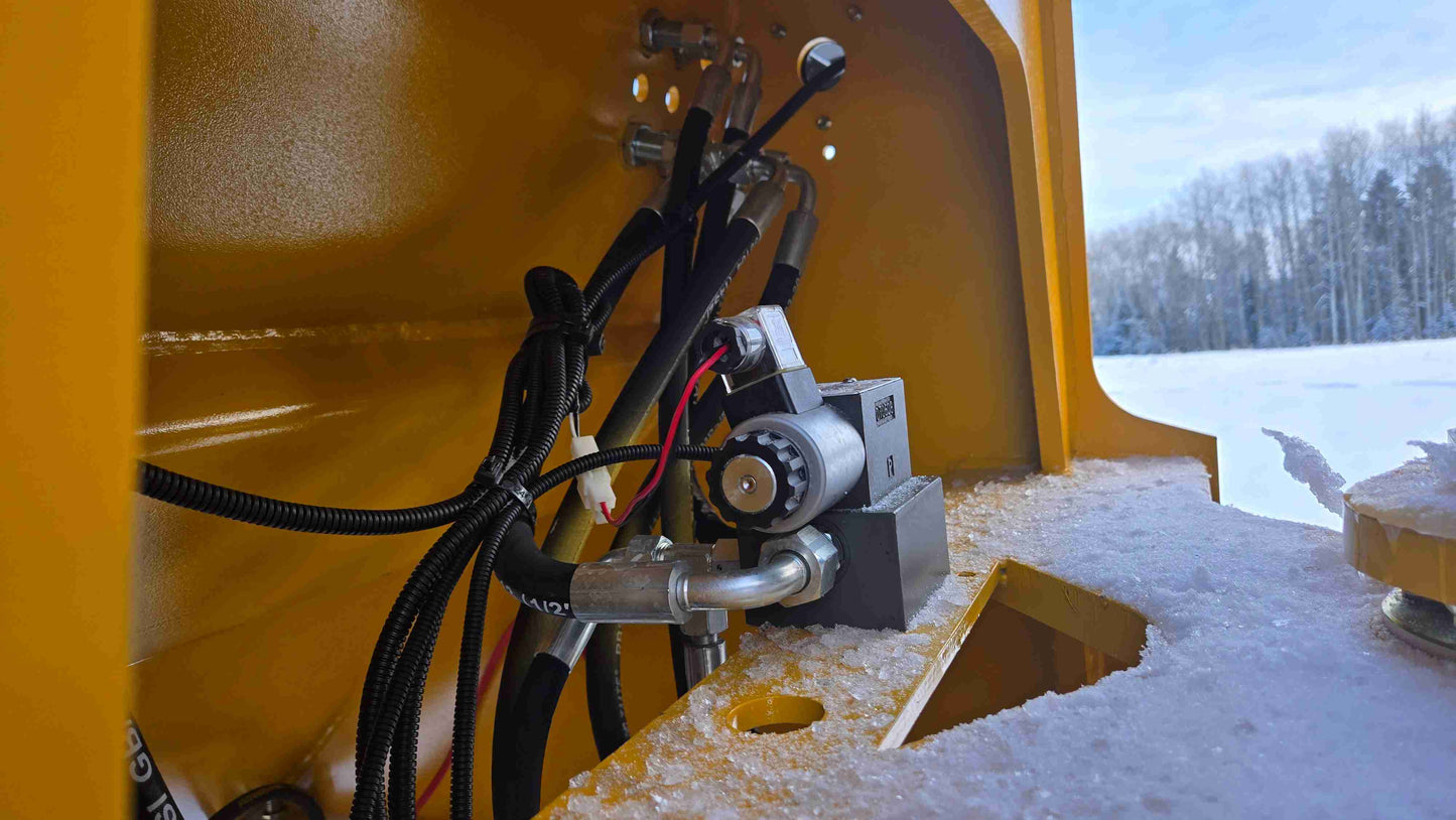 Compact Wheel Loader JT5WL1500 1.5 Ton for Sale in Canada showing electro hydraulic control unit with wiring and pipe fittings built for reliable snow removal and construction performance