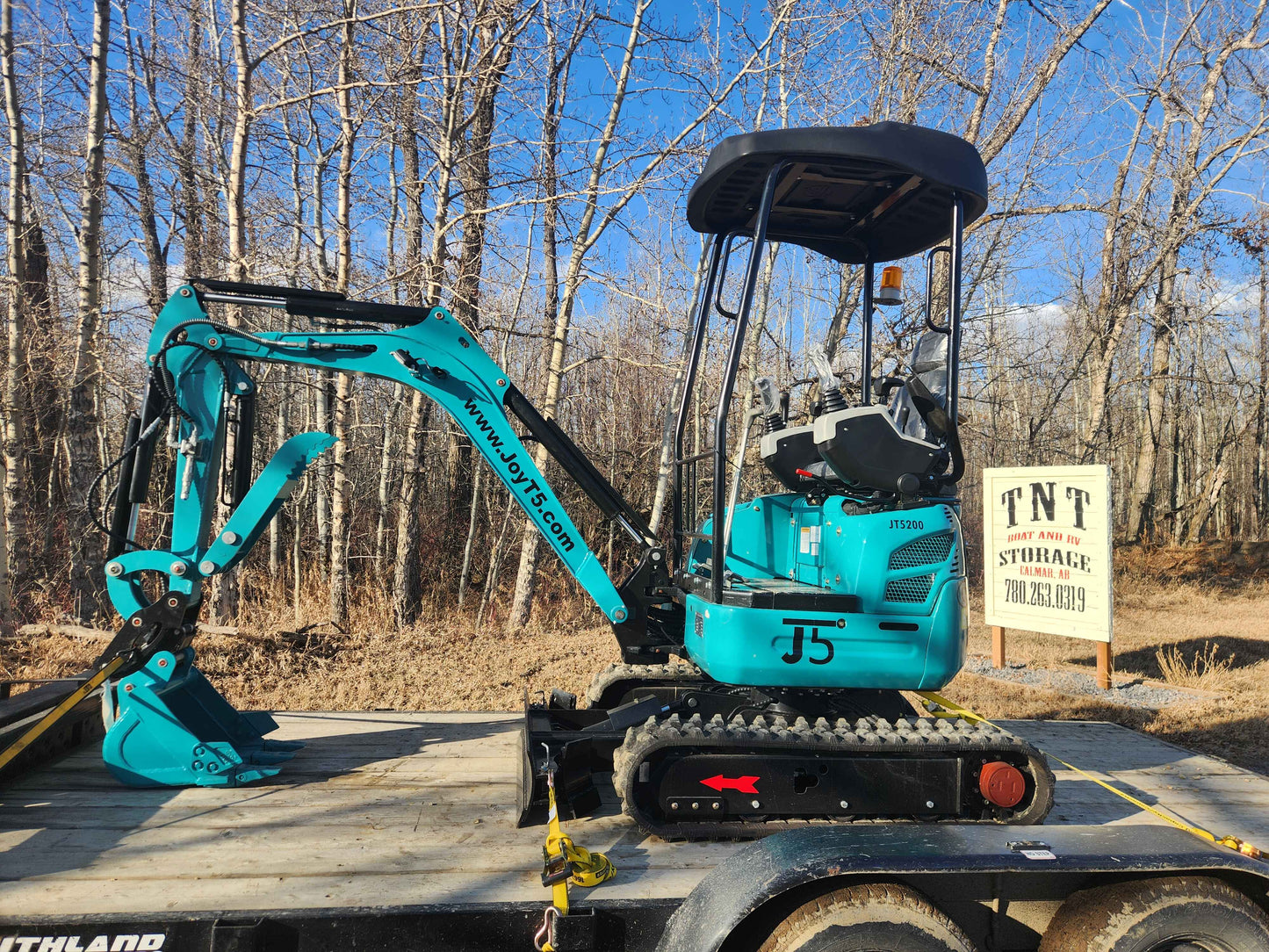 JoyT5 JT5200 2 Ton Mini Excavator Rental in Edmonton, Alberta, Canada - Available at TNT Boat & RV Storage with auger, tilt bucket, and breaker attachments