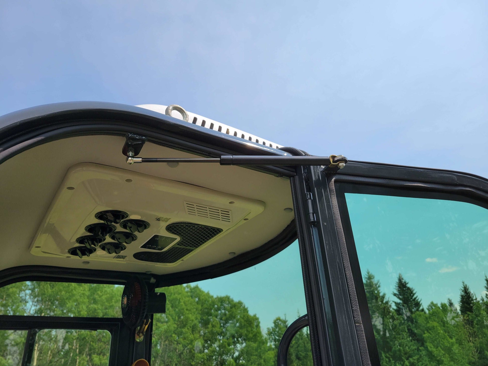 JoyT5 JT5200 mini excavator cab ceiling with AC vents and cooling system, compact excavator rental Calgary Alberta