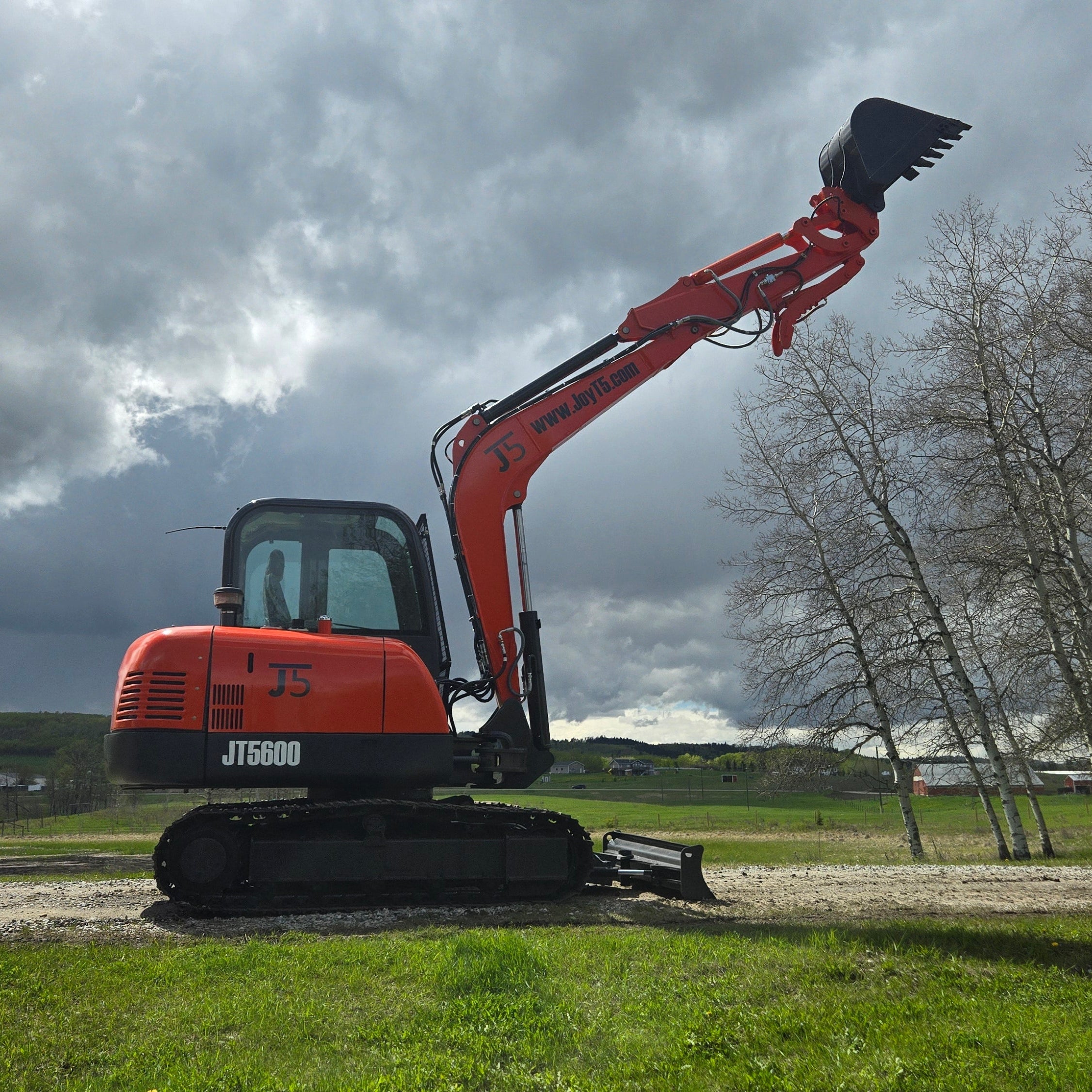 JoyT5 JT5600 6 ton mini excavator for sale in Canada high reach arm with raised bucket Yanmar diesel engine full cab compact excavator ideal for construction lifting digging and heavy duty work across Canada and USA