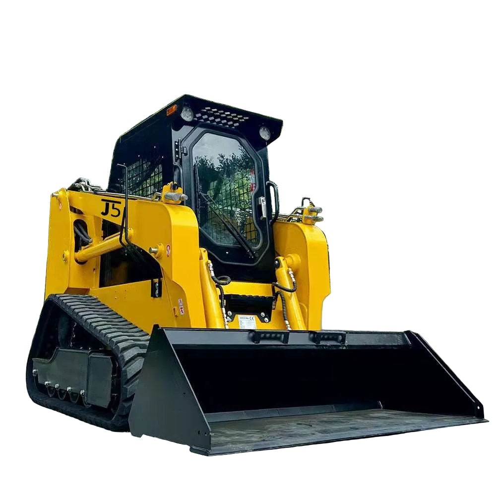 JoyT5 JT5SST75 tracked skid steer loader shown at front angle with heavy bucket for construction landscaping and farming work in Canada 73 HP