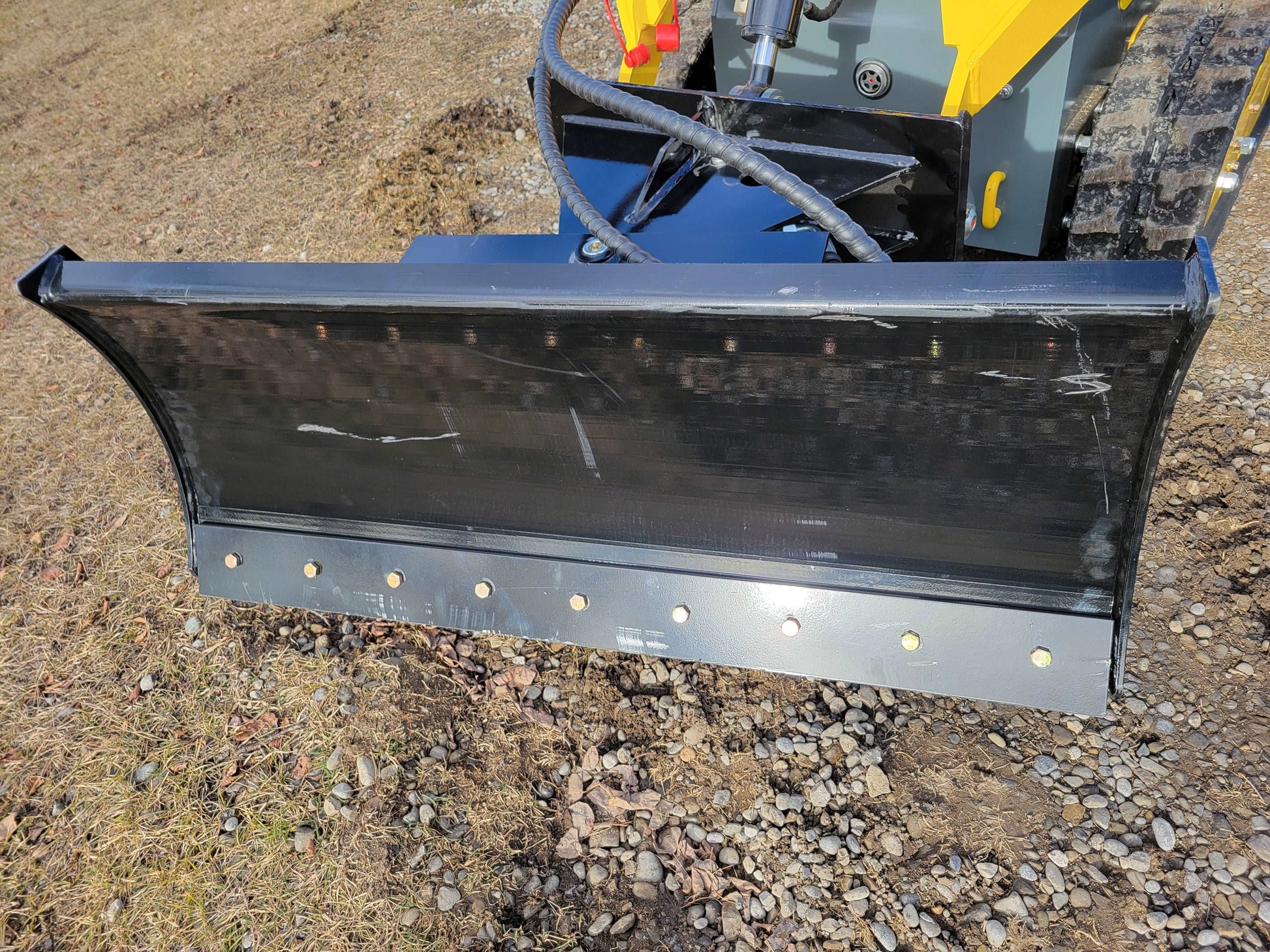 JoyT5 JT5SSTM3 mini tracked skid steer grading blade attachment shown for landscaping and construction use in Canada