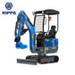 JoyT5 Rippa R10 Mini Excavator for Sale in Canada 1 Ton Compact Excavator right angled view with hydraulic thumb and front blade designed for landscaping trenching and light construction projects