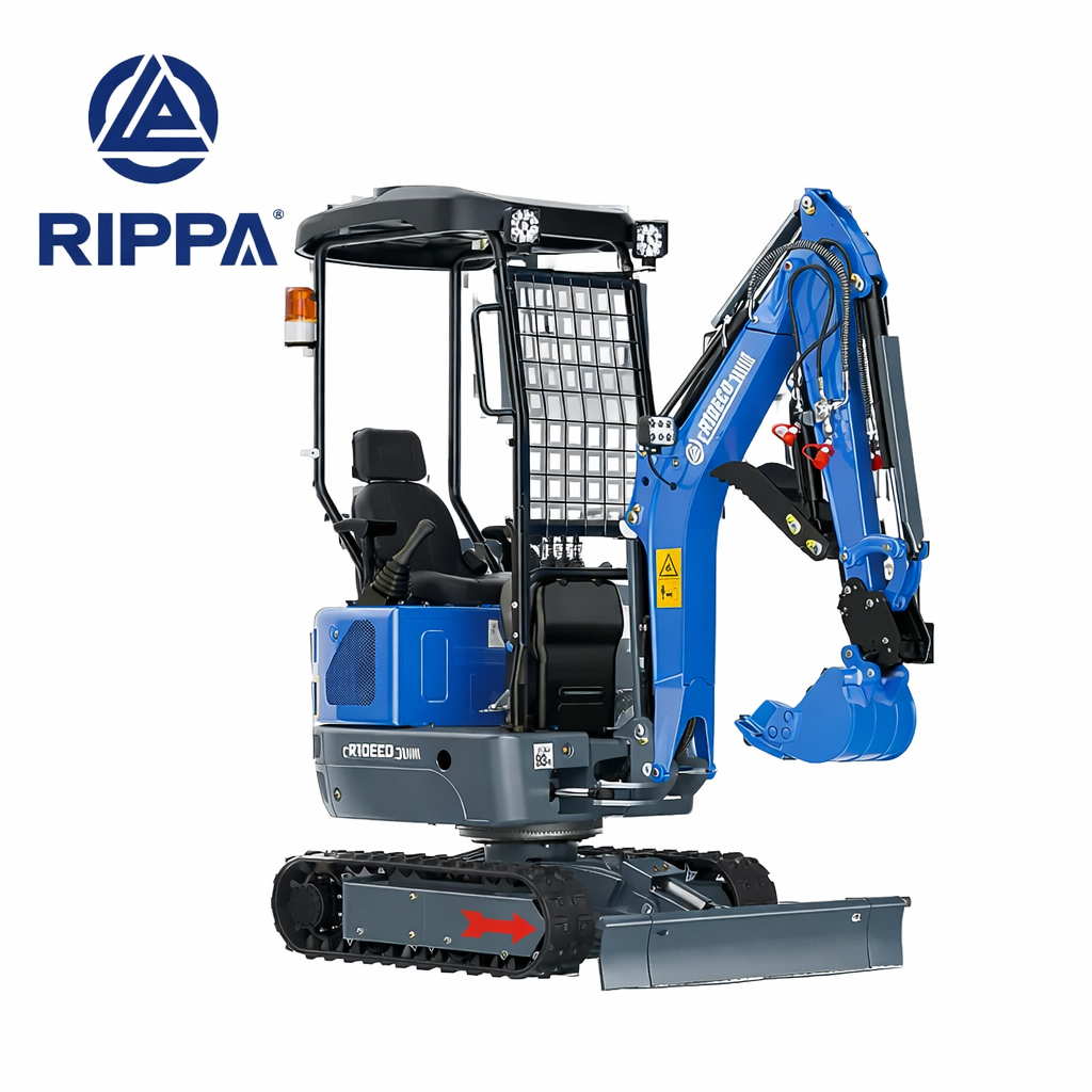 JoyT5 Rippa R10 Mini Excavator for Sale in Canada 1 Ton Compact Excavator full side profile with canopy rubber tracks and hydraulic thumb ideal for backyard landscaping and light construction projects