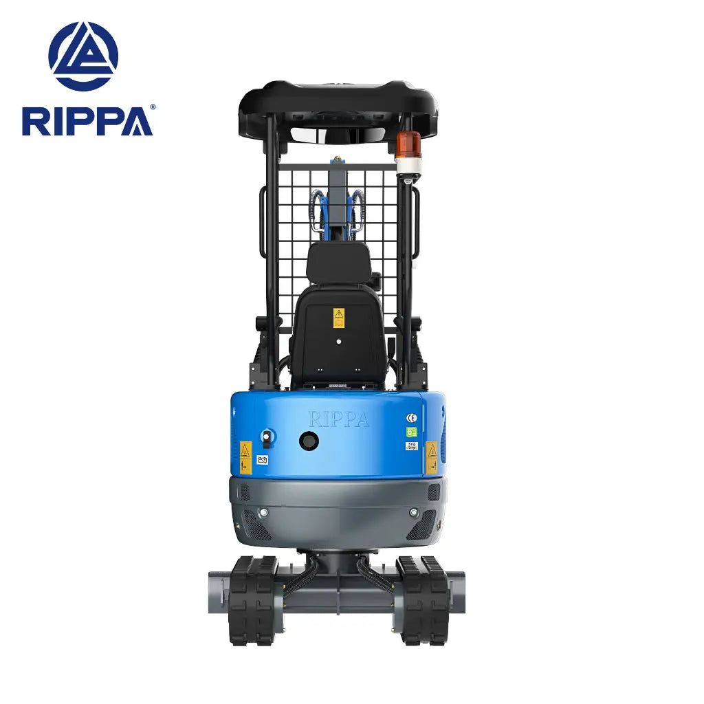JoyT5 Rippa R10 Mini Excavator for Sale in Canada 1 Ton Compact Excavator full rear view showing compact body width rubber tracks and engine housing suitable for backyard landscaping and residential construction