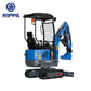 JoyT5 Rippa R10 Mini Excavator for Sale in Canada 1 Ton Compact Excavator rear angled view showing engine housing rubber tracks hydraulic thumb and blade for landscaping and light construction work