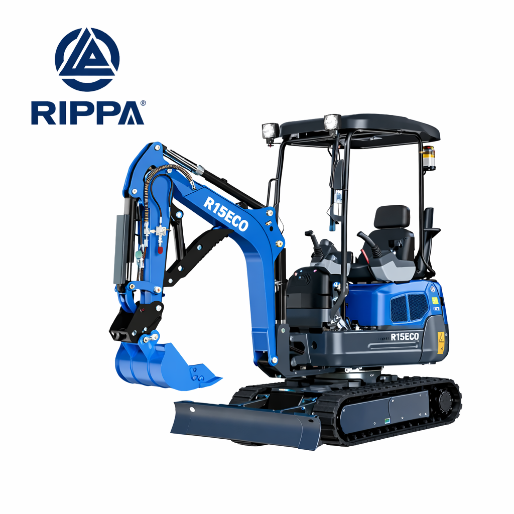 JoyT5 Rippa R15 1.5 ton mini excavator for sale in Canada compact digging machine with Kubota D722 engine isolated product image for landscaping construction work and compact excavation equipment