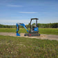 JoyT5 Rippa R18 Mini Excavator side view with lowered bucket for digging and ground leveling