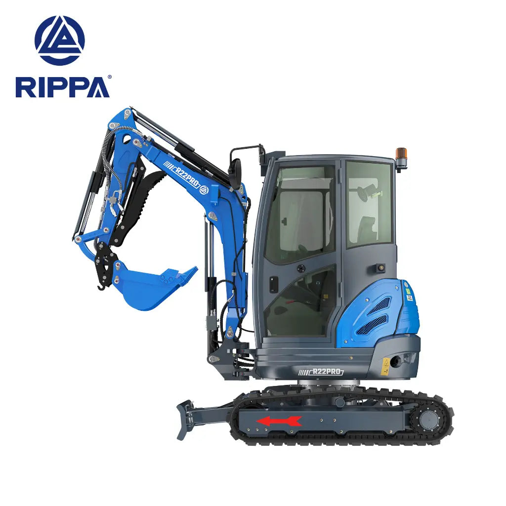 JoyT5 Rippa R22 mini excavator for sale Canada compact two ton Kubota engine excavator side view compact digging machine used for landscaping trenching and construction equipment work in Canada