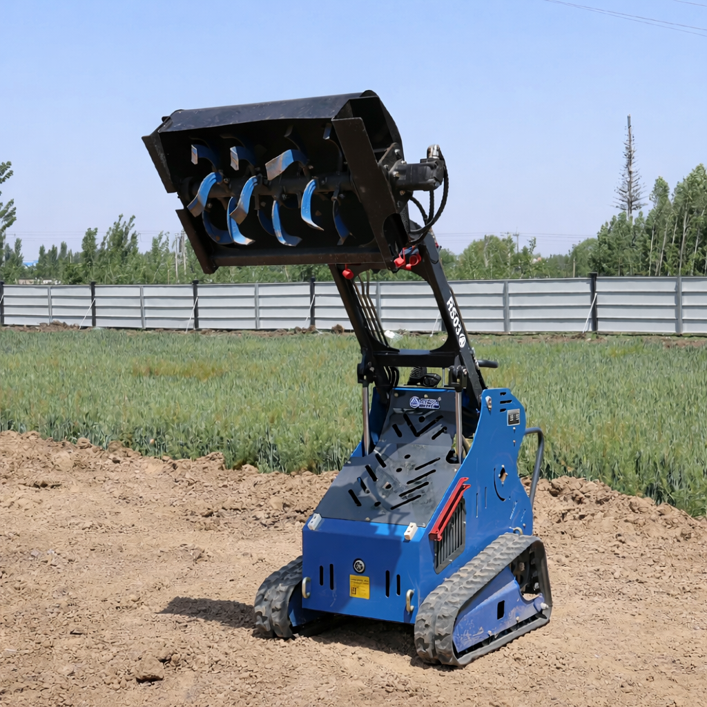 JoyT5 Rippa RS03 compact skid steer using auger attachment for farming landscaping and construction drilling work in Canada and USA