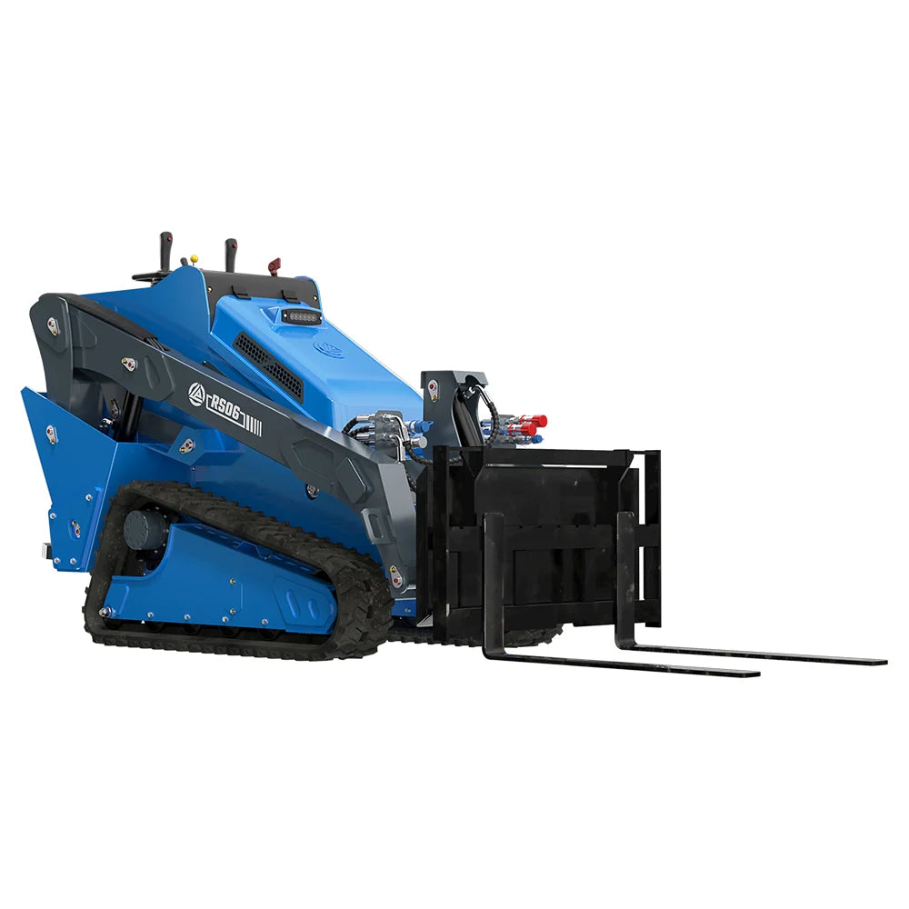 JoyT5 Rippa RS06 track skid steer with pallet fork attachment for construction material handling and site work in Canada
