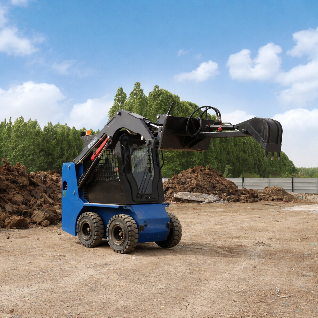 JoyT5 Rippa RS07 skid steer loader using hydraulic auger attachment for construction drilling and ground preparation work in Canada