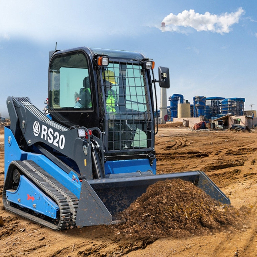 JoyT5 Rippa RS20 skid steer loader moving soil at a construction site in Canada designed for heavy capacity material handling and industrial job site work
