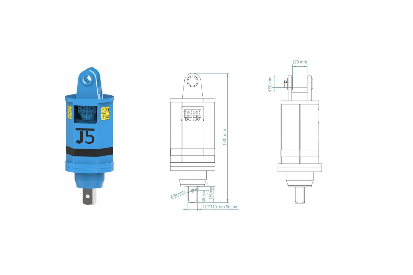 JT5-20000 Y Series anchor drive with detailed technical drawing and dimensions of high torque helical pile drive head