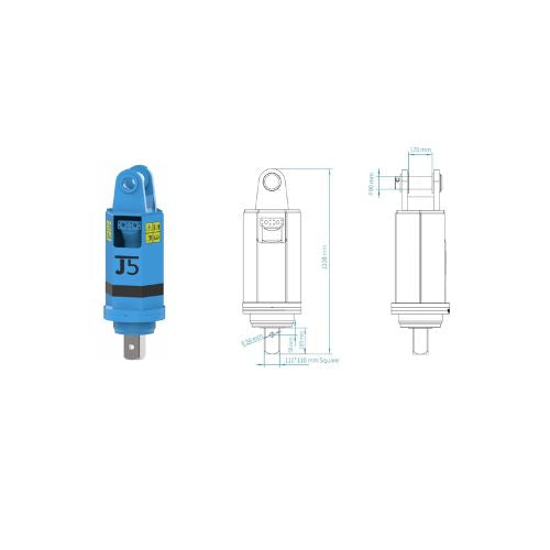 JT5-40000 Y Series Anchor Drive technical drawing showing high torque drive head dimensions for helical pile installation