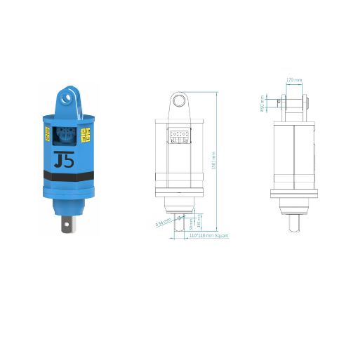 JT5-65000 Y Series Anchor Drive technical drawing and 3D model showing dimensions and design of the high torque drive head