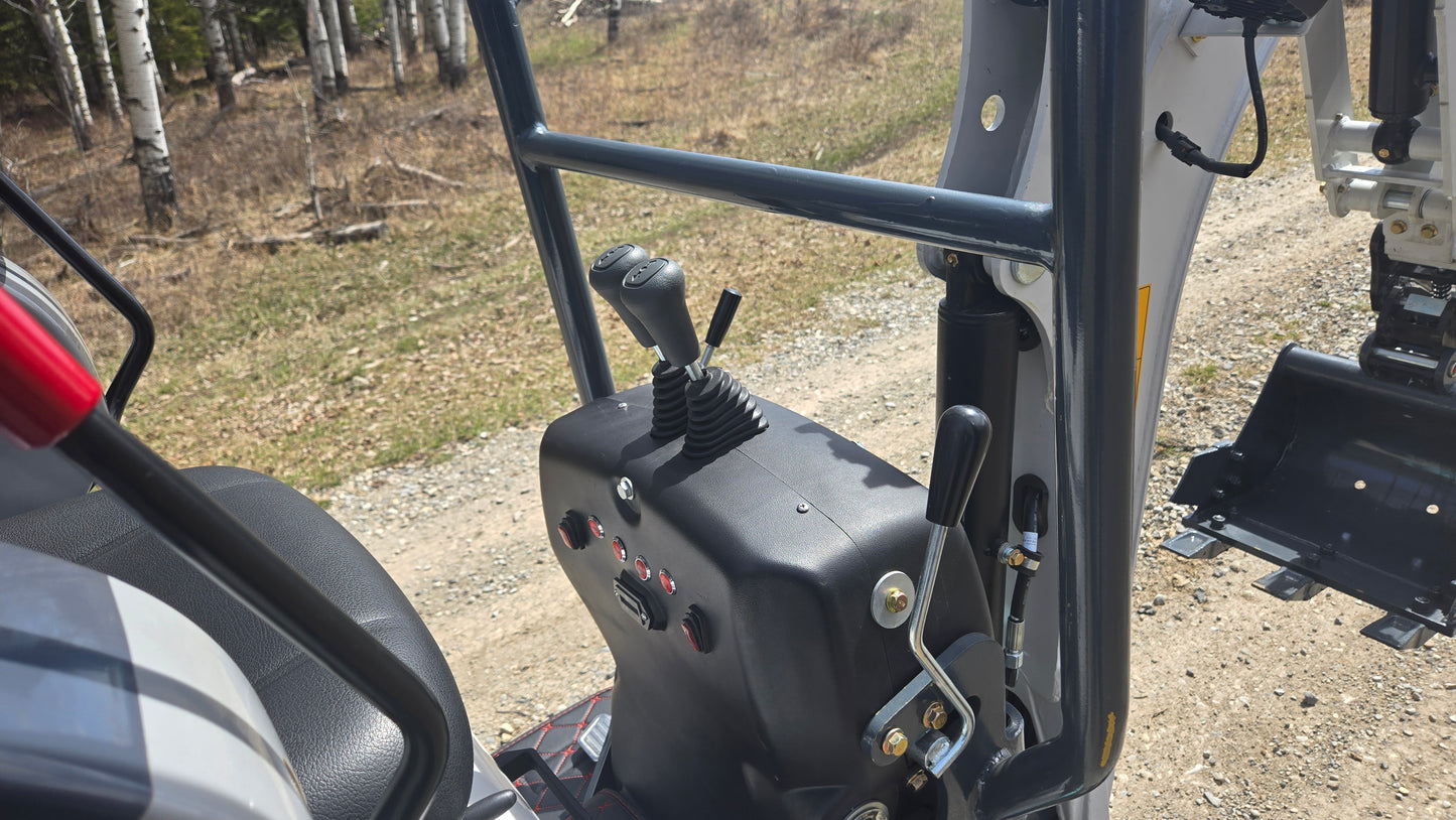 JT5120P 1.2 Ton mini excavator close-up of operator seat and control levers with ergonomic design for smooth operation in construction projects.
