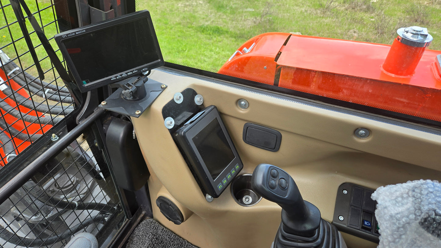 JT5600 6 ton mini excavator for sale in Canada JoyT5 operator cabin interior with joystick controls and monitoring display showing comfortable full cab compact excavator setup for construction work in Canada