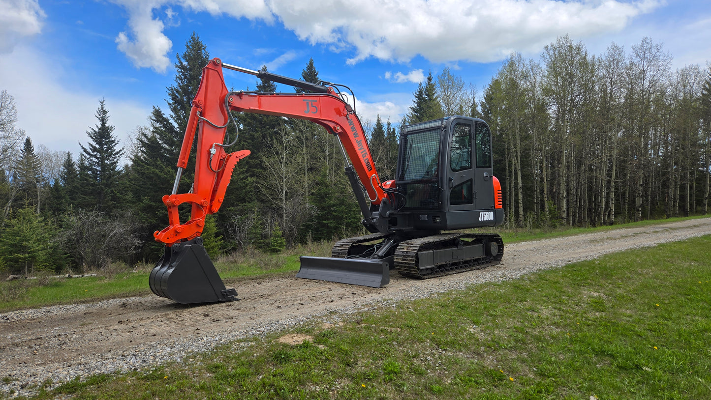 JT5600 6 ton mini excavator for sale in Canada JoyT5 working beside gravel road compact hydraulic excavator for construction projects in Canada