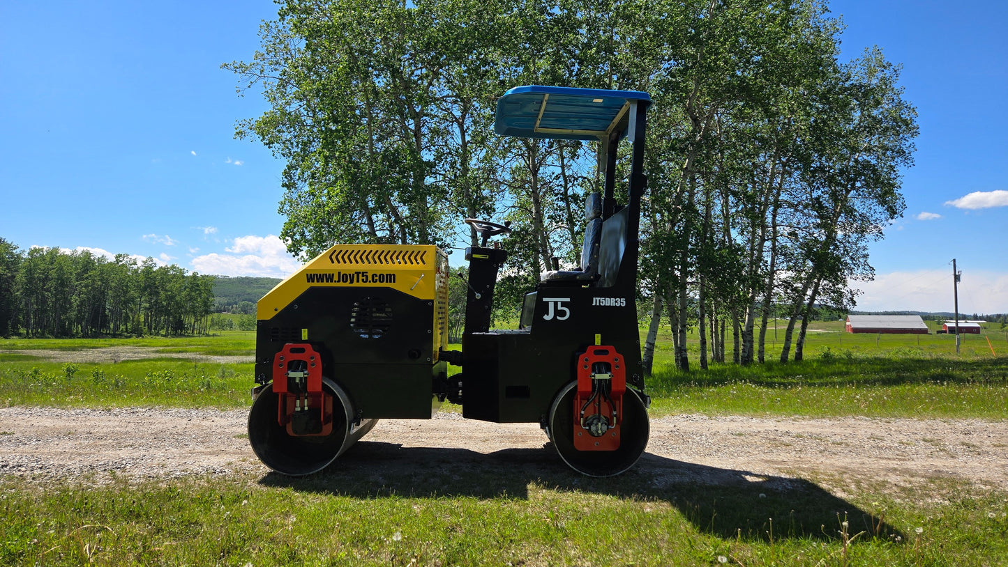 Side view of JT5DR35 double drum road roller on construction site  by JoyT5 for sale in Calgary Alberta Canada