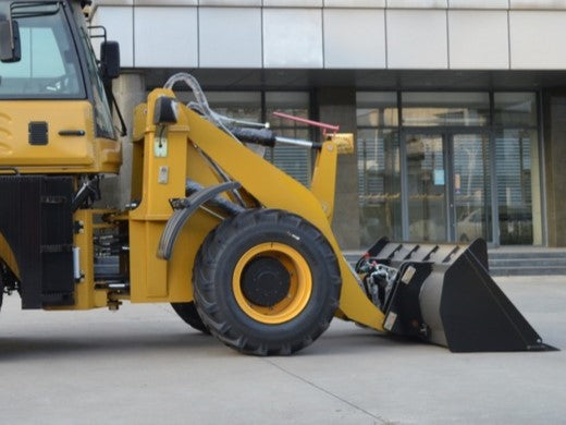 JT5WL2000 2 ton compact wheel loader front view showing hydraulic bucket and strong construction design for farming and landscaping work in Canada

