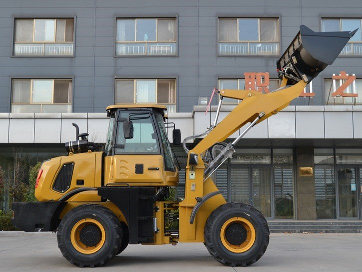 JT5WL2000 compact wheel loader 2 Ton 4400 lbs with raised bucket, Cummins 75 HP engine, mini loader for sale in Canada construction and farming