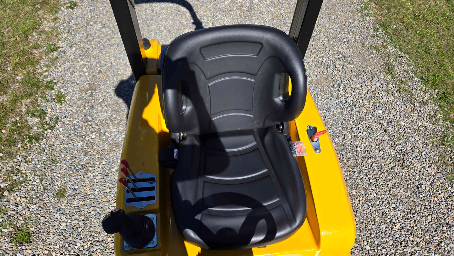 Top view of the operator seat hydraulic control levers and safety switch on the JT5WL800 compact wheel loader designed for comfortable farm landscaping and construction work across Canada