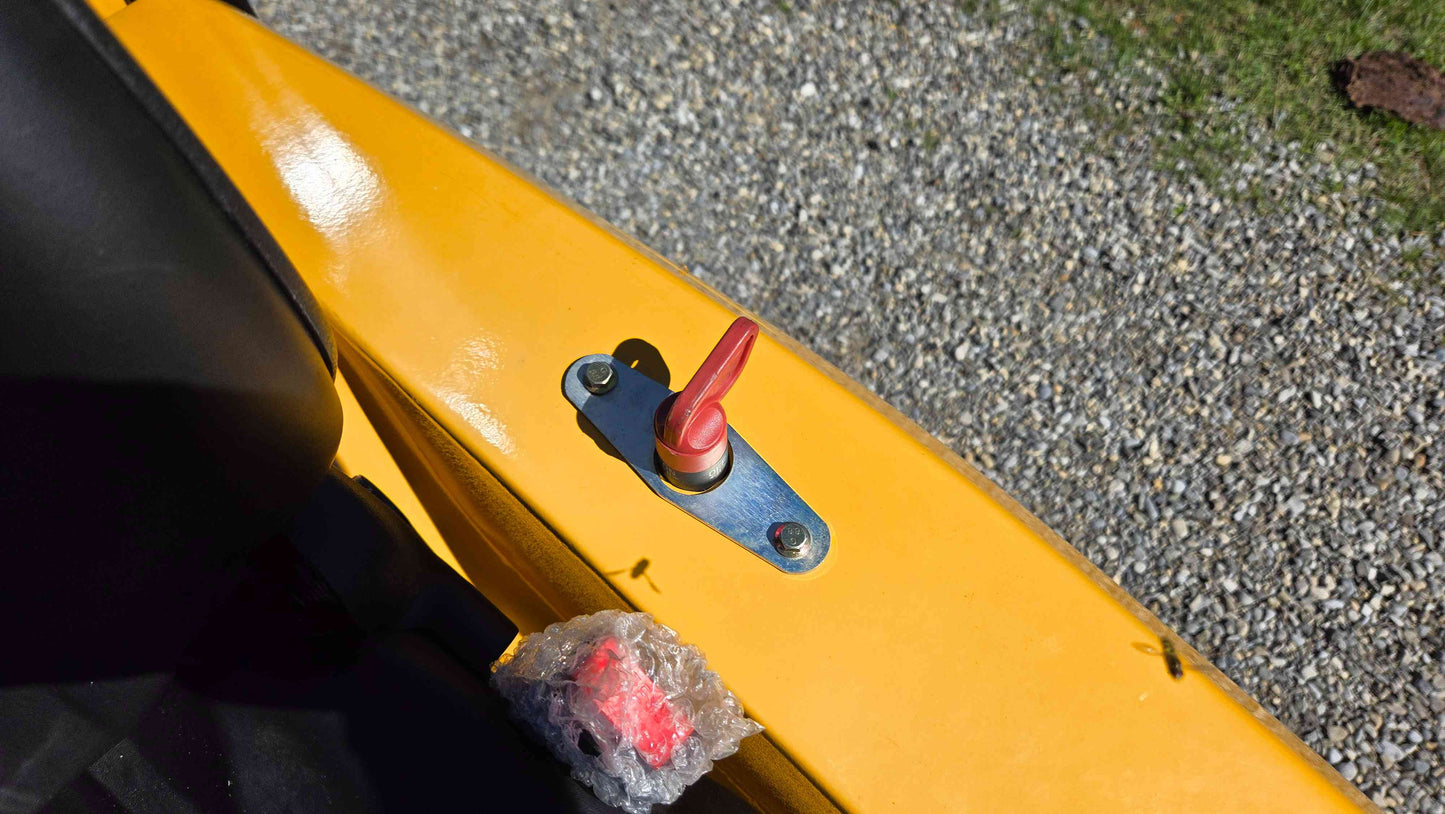 Safety cutoff switch located beside the operator seat on the JT5WL800 compact wheel loader providing easy access for safe farm landscaping and construction work across Canada