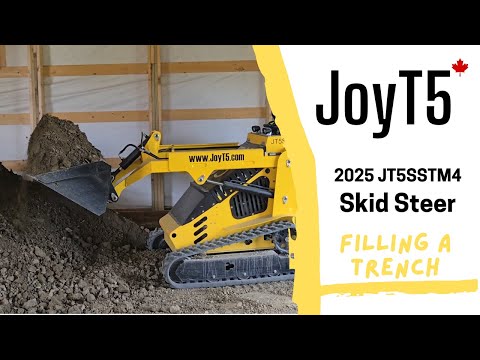 Video that shows how easy it is to fill a deep trench by using JoyT5 JT5SSTM4 or Rippa RS06  diesel skid steer 