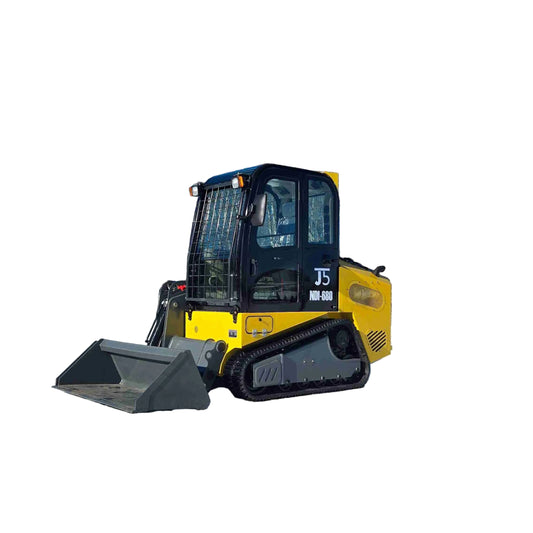 Rippa NDI680 skid steer loader 74 HP with enclosed cab and bucket operating on snowy construction site in Canada available from JoyT5