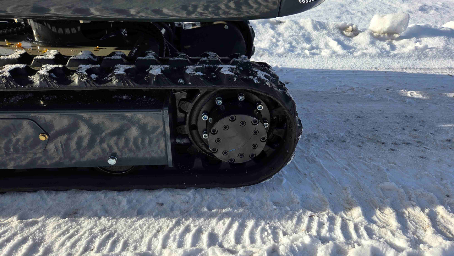 Rippa R10 1 Ton Mini Excavator for Sale in Canada JoyT5 track system close up showing strong traction for compact excavator working in snow and small construction sites