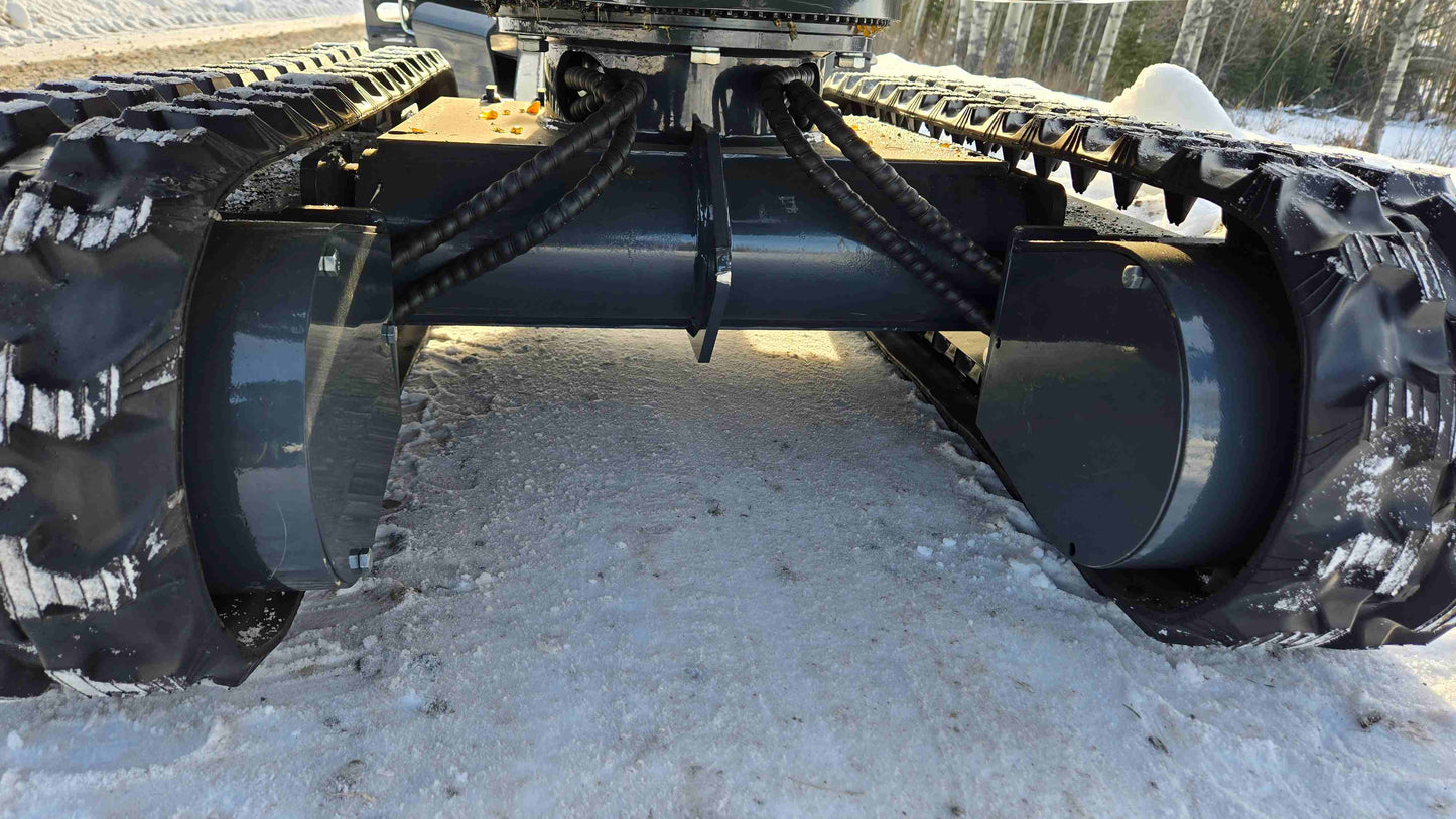 Rippa R10 Mini Excavator track and undercarriage system showing durable traction design Compact excavator for sale in Canada, ideal for tight spaces and construction 
projects by JoyT5.

