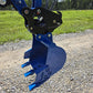 Closeup of Rippa R15 mini excavator digging bucket with teeth attachment