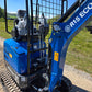 Close-up view of Rippa R15 Mini Excavator For Sale showing operator seat, control levers, and detailed machine parts on outdoor site.
