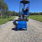 Front view of Rippa R15 mini excavator with digging bucket on gravel road