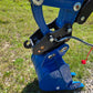 Close-up of hydraulic quick coupler system with digging bucket on a Rippa R22 mini excavator, for sale showing strong build and secure attachment.
